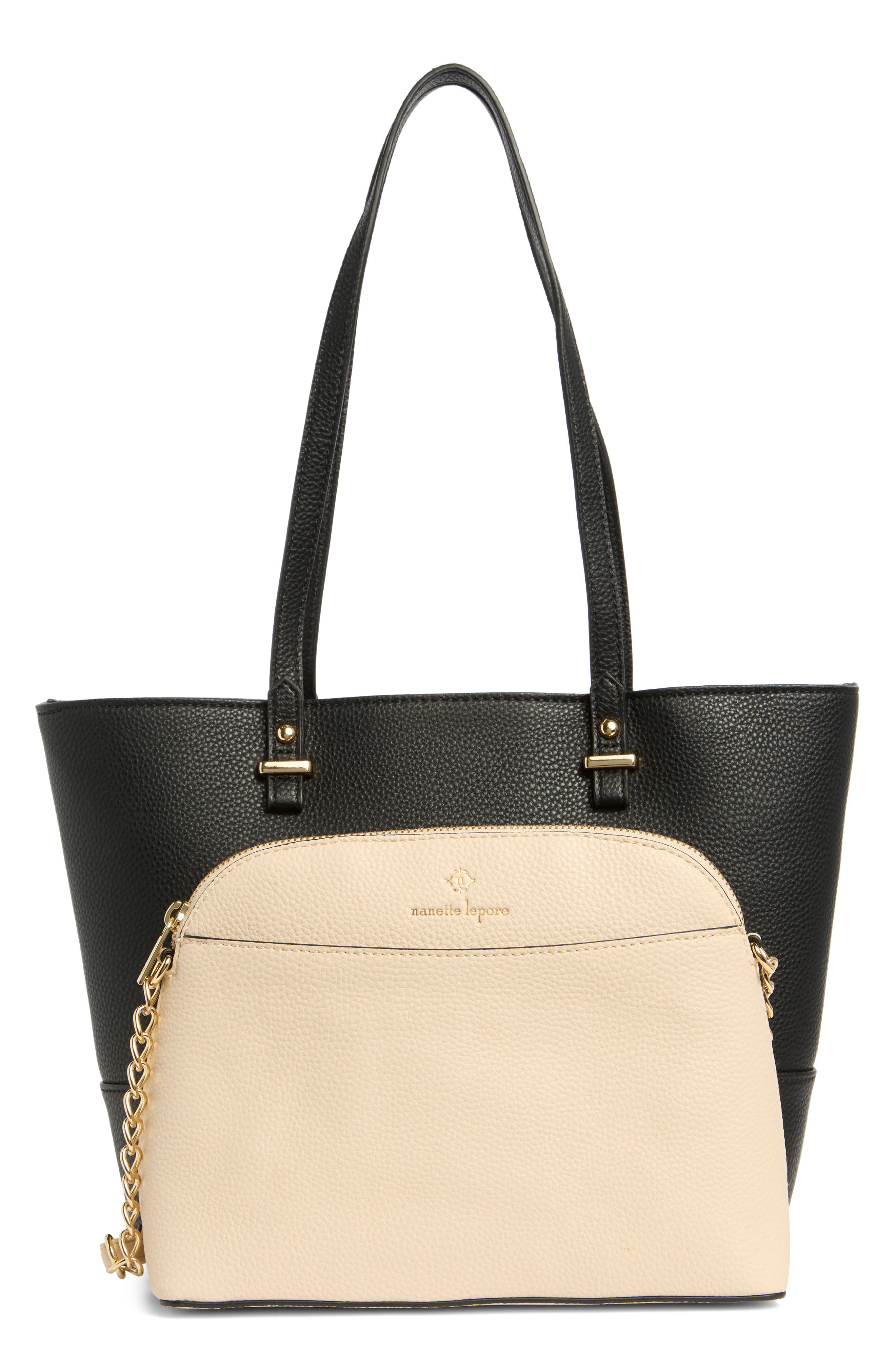 Nanette Lepore Brielle Tote Bag & Dome Pouch, Alternate, color, Black - Ecru