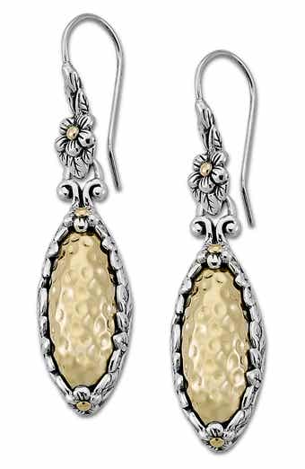 Two-Tone Hammered Marquis Drop Earrings