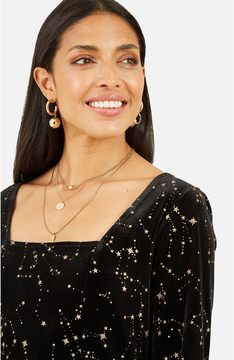 Yumi Star Foil Print Skater Dress, Alternate, color, Black