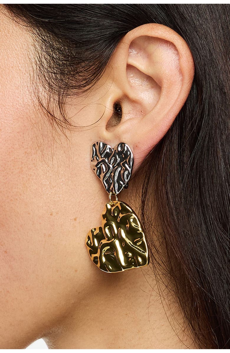 Bimba y Lola Two-Tone Textured Hearts Earrings, Alternate, color, Multigold