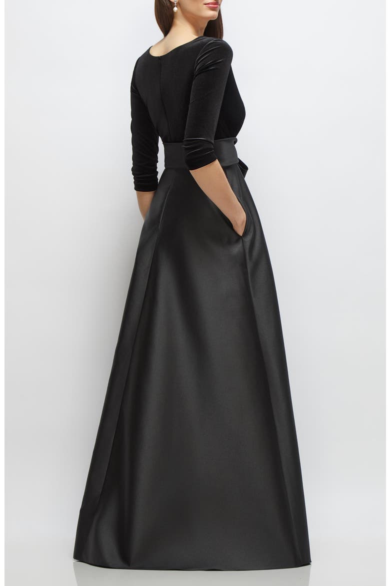Mixed Media Gown, Alternate, color, BLACK