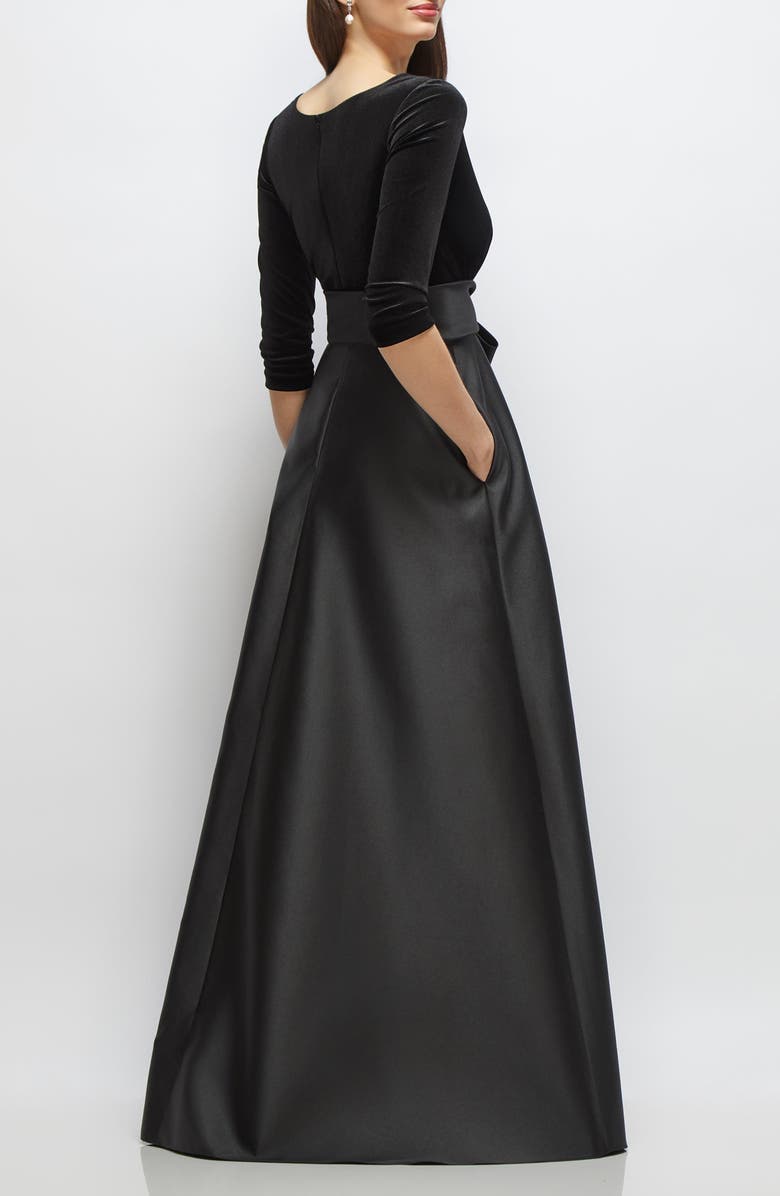 After Six Mixed Media Gown, Alternate, color, Black