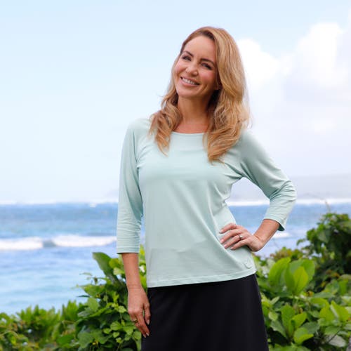 Uv Skinz 3/4 Sleeve Scoop Neck R&r Tee In Dewdrop