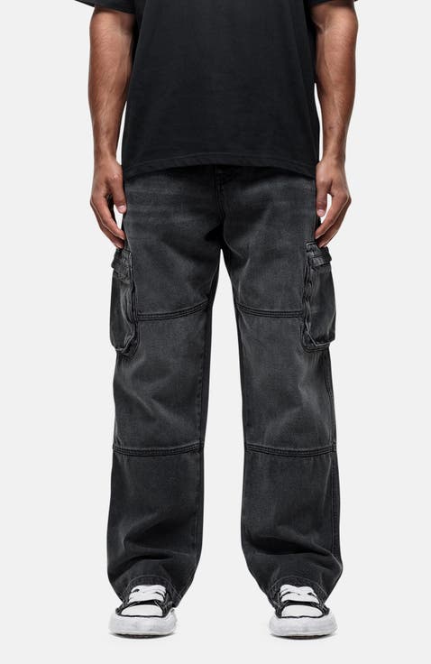 Vintage Wash Cargo Baggy Denim Jeans