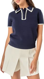 English Factory Scalloped Trim Sweater Polo