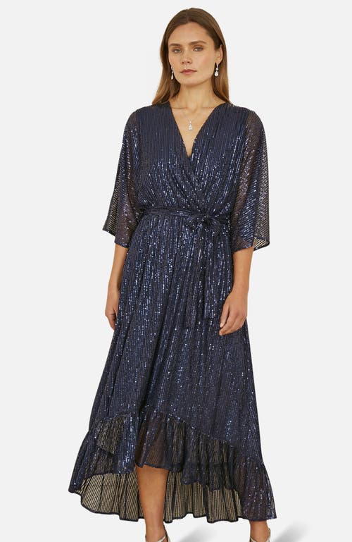 Yumi Sequin Kimono Midi Wrap Dress In Blue