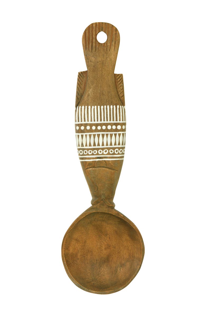 Storied Home Fish-Shaped Mango Wood Wall Spoon with Painted Pattern, Main, color, Brown