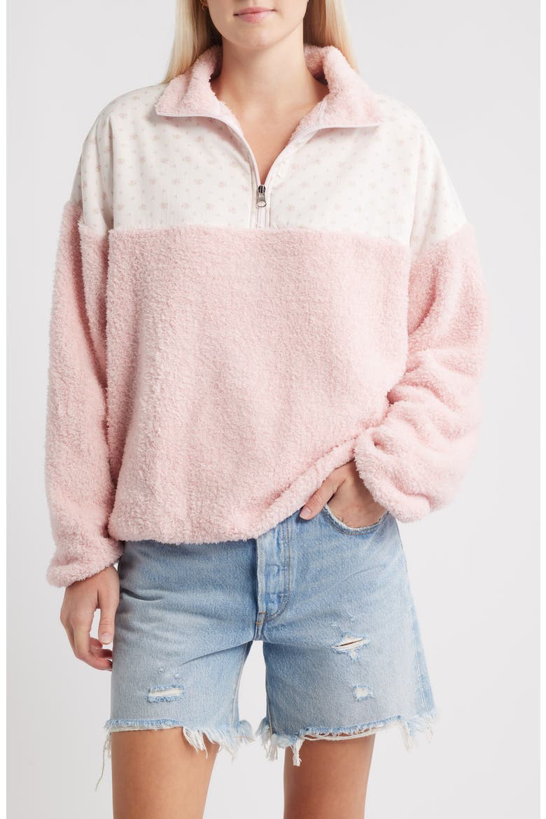 Garden Confetti Colorblock Quarter Zip Pullover, Main, color, BABY PINK