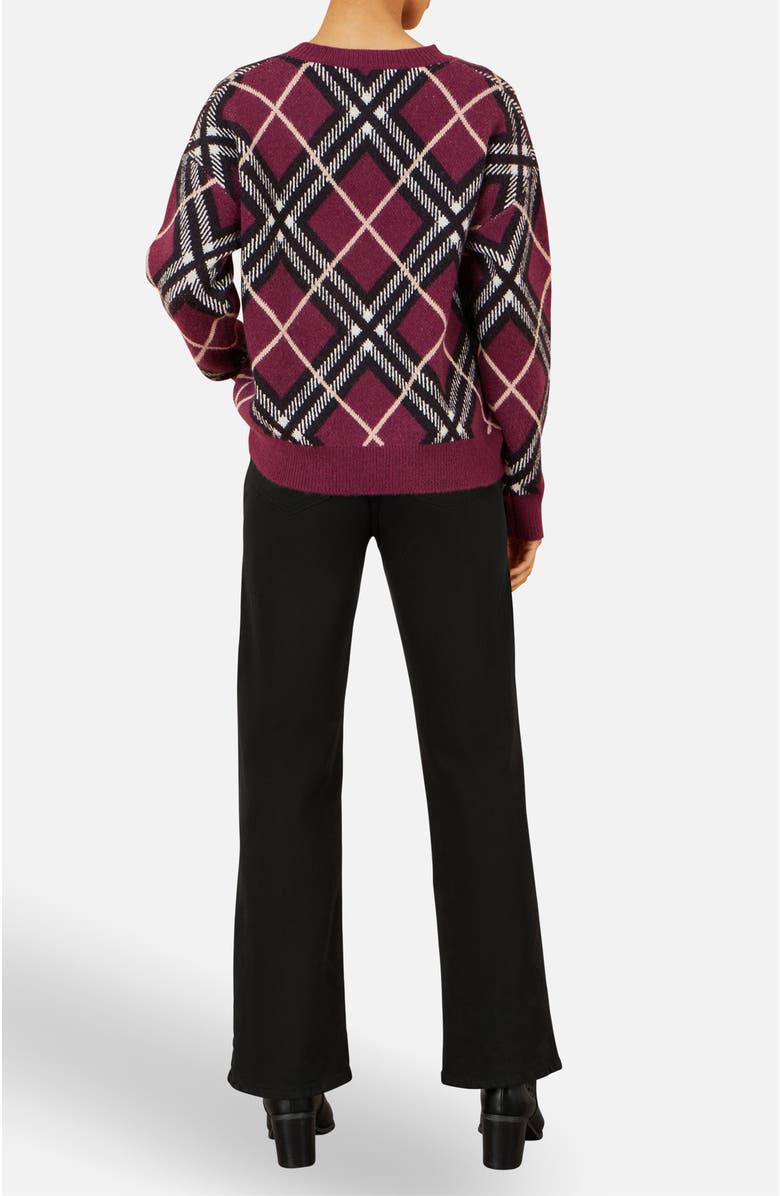 Yumi Argyle Check Relaxed Sweater, Alternate, color, Burgundy