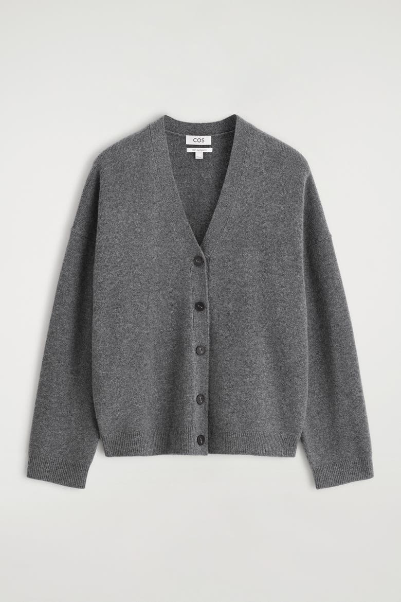 Cashmere Relaxed-Fit V-Neck Cardigan, Alternate, color, GRAY MÉLANGE