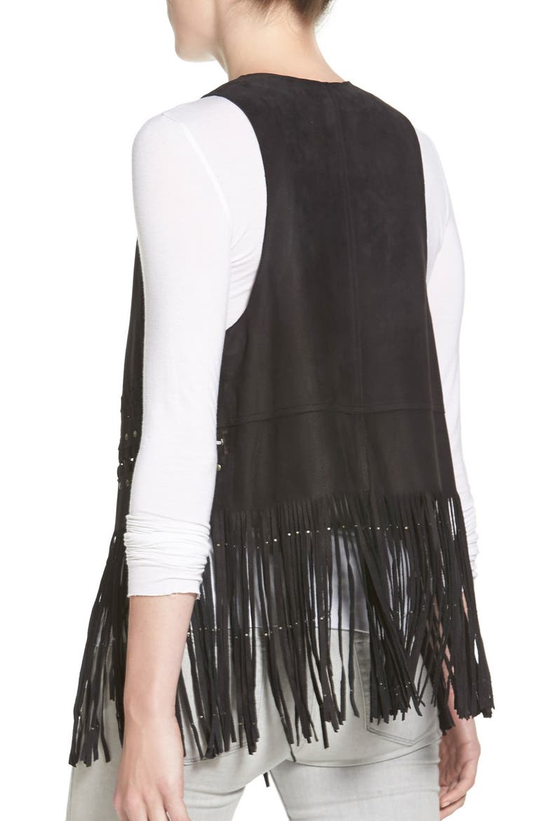'Blondie' Nubuck Leather Fringe Vest, Alternate, color, BLACK