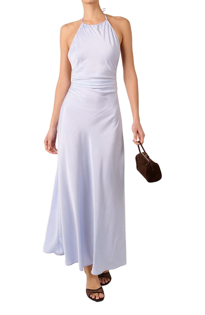 WeWoreWhat Halter Tie Neck Maxi Dress, Main, color, Classic Blue Ml