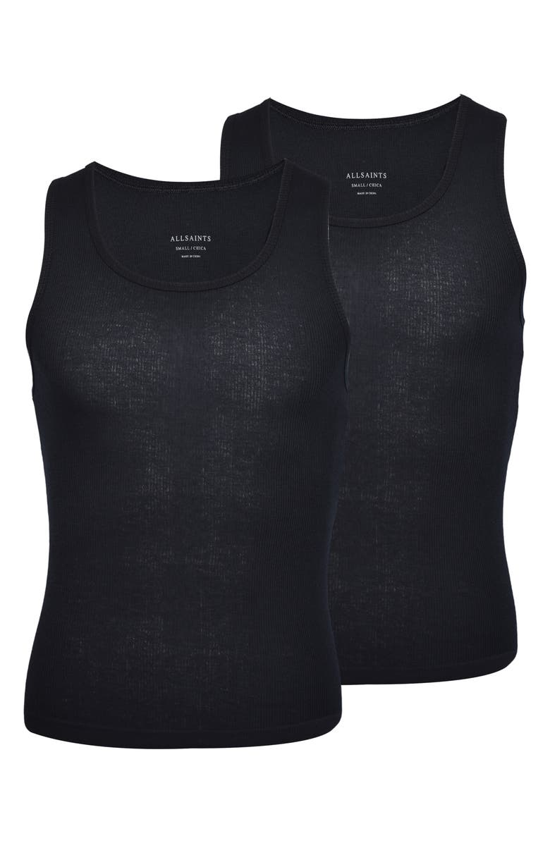 AllSaints 2-Pack Organic Cotton Rib Tanks, Main, color, Black