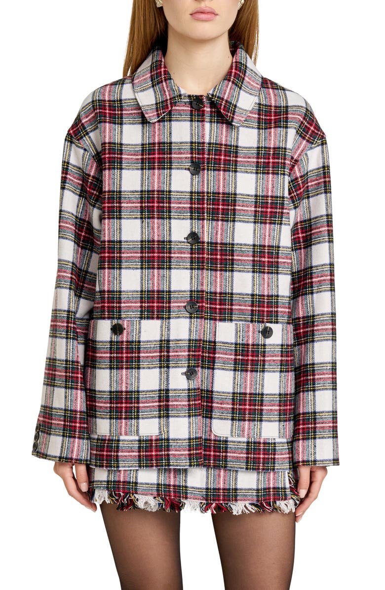 WAYF Morgan Plaid Jacket, Main, color, Ivory Plaid