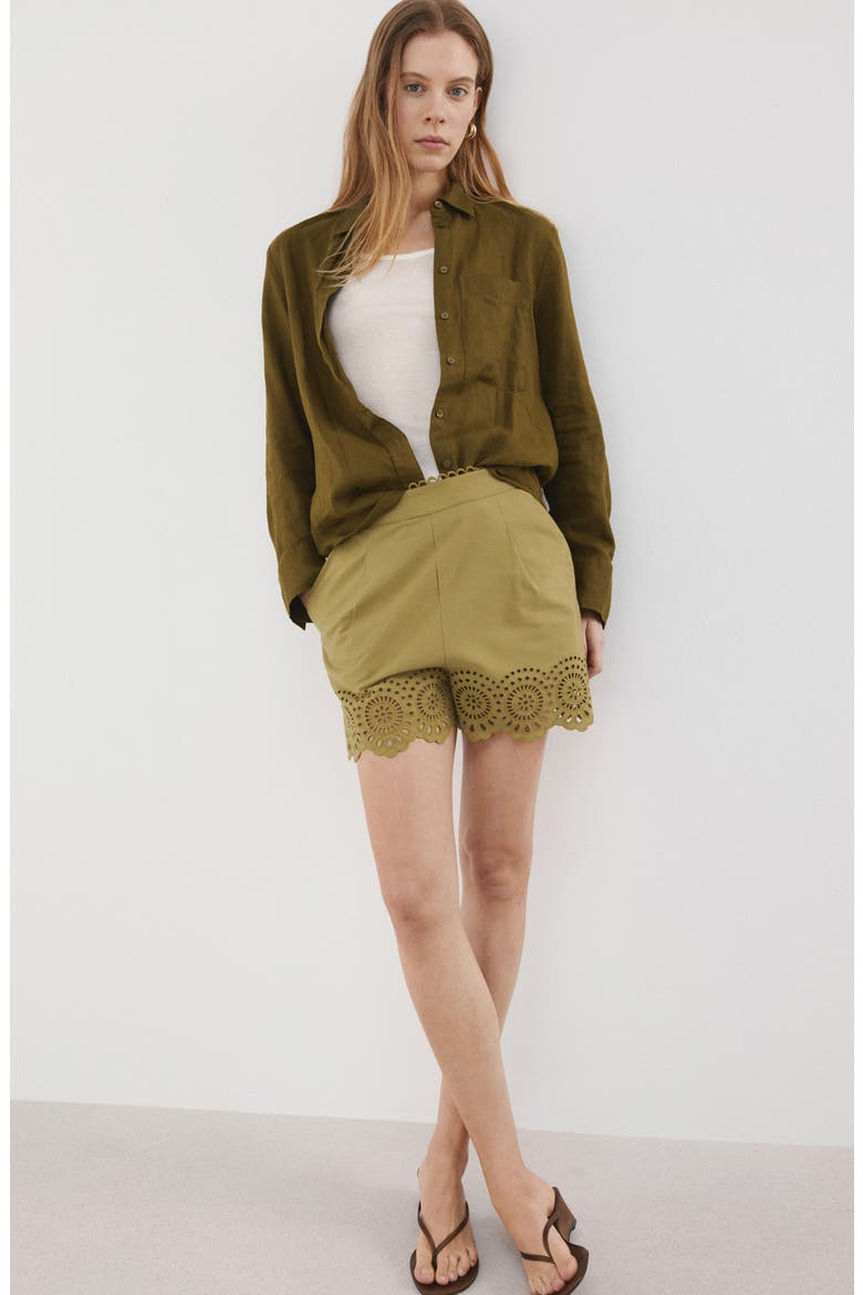 Eyelet Embroidery High Waist Shorts, Alternate, color, GREEN