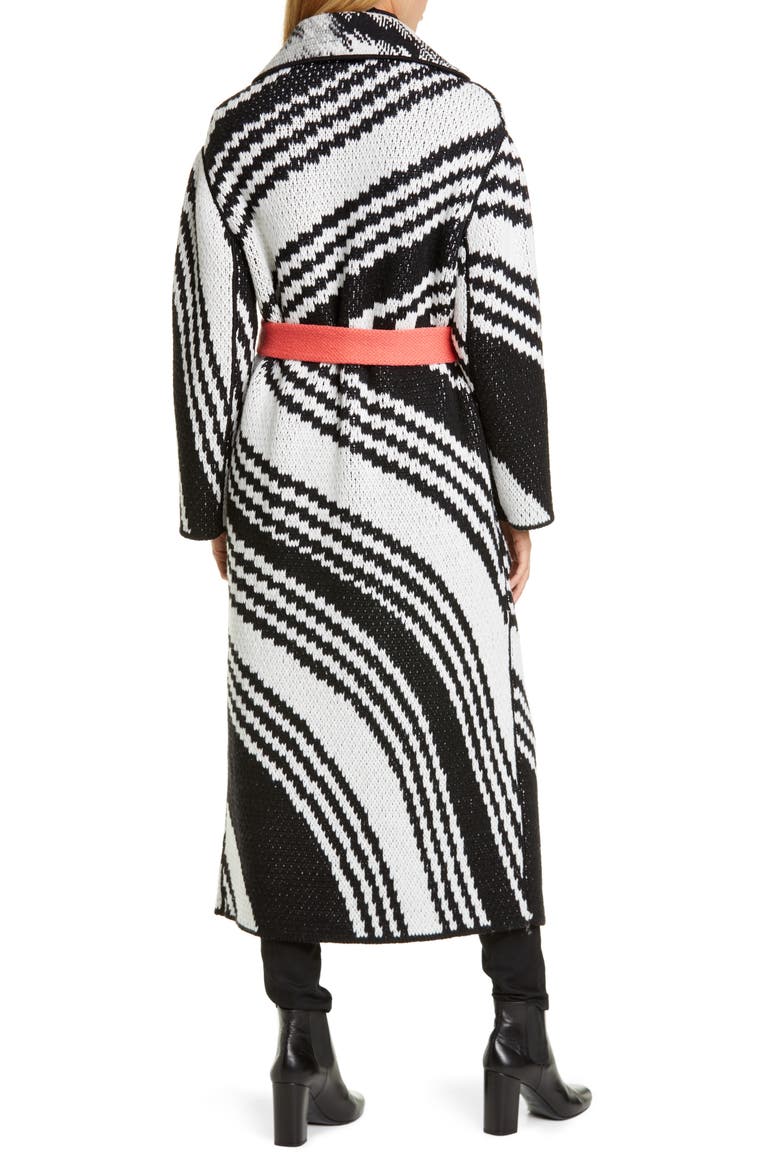 Zigzag Jacquard Wool Blend Sweater Coat, Alternate, color, BLACK/ WHITE