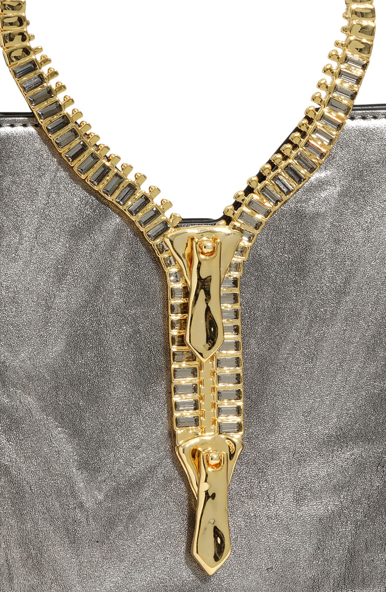 Zipper Leather Top Handle Clutch, Alternate, color, PEWTER