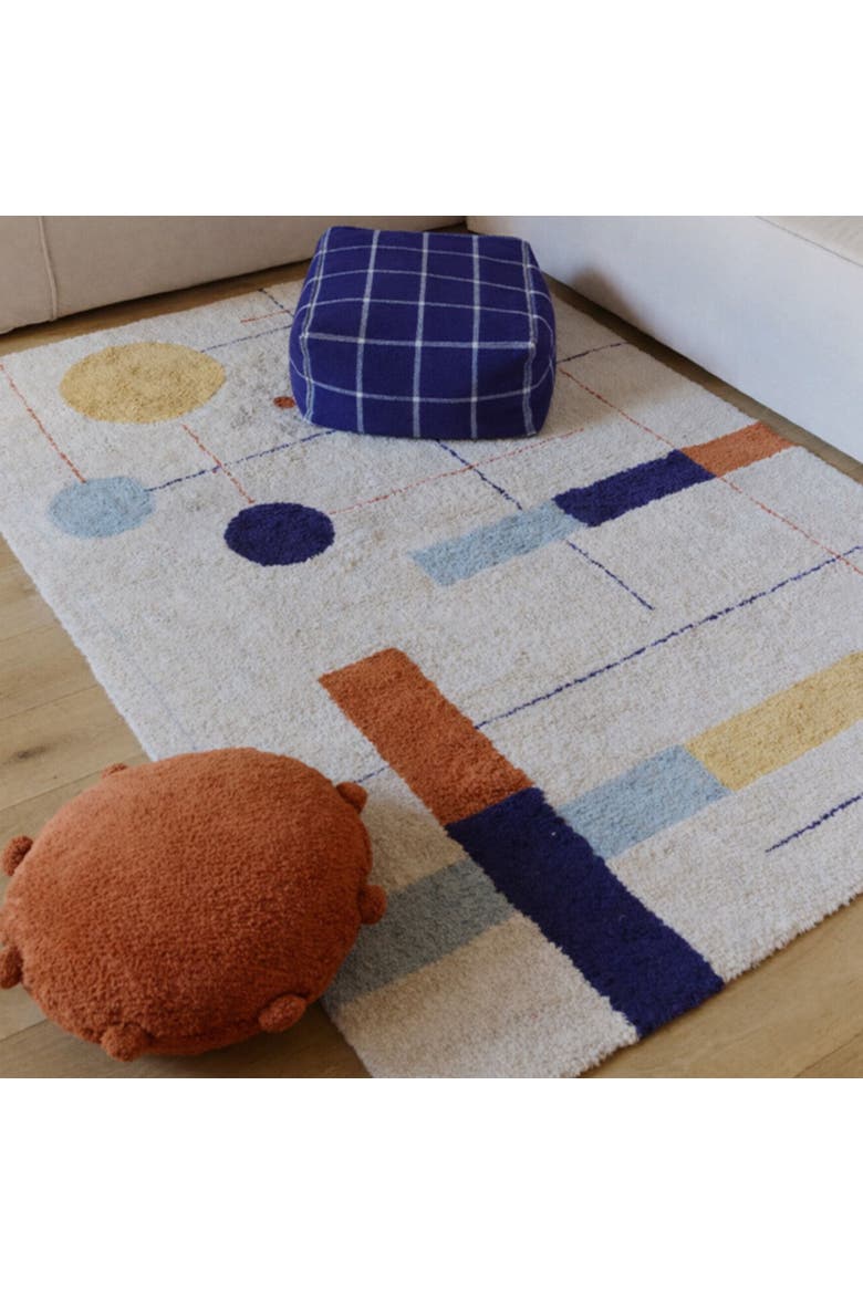 Washable Rug Geometrical Shapes, Alternate, color, Blue , Orange,  Honey, Beige