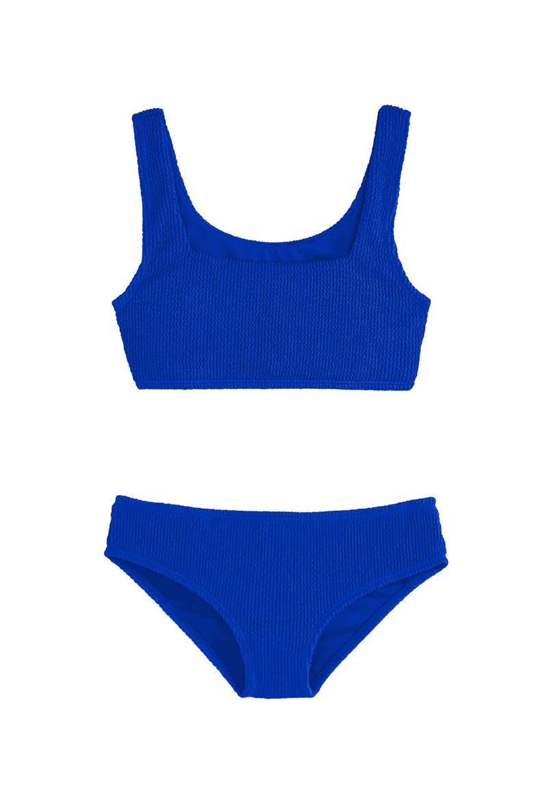 Crinkle Square Neck Two Piece Swimsuit, Alternate, color, Blue