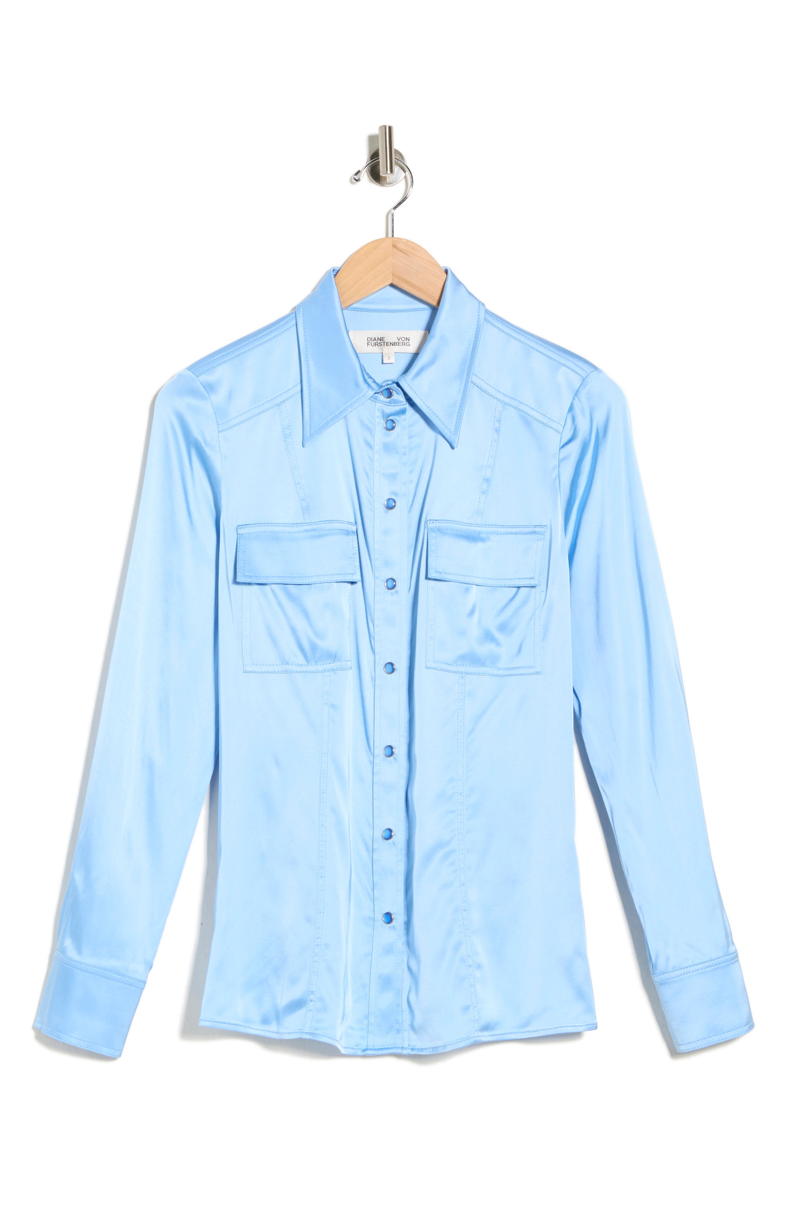 Diane von Furstenberg Toni Long Sleeve Snap Front Satin Shirt