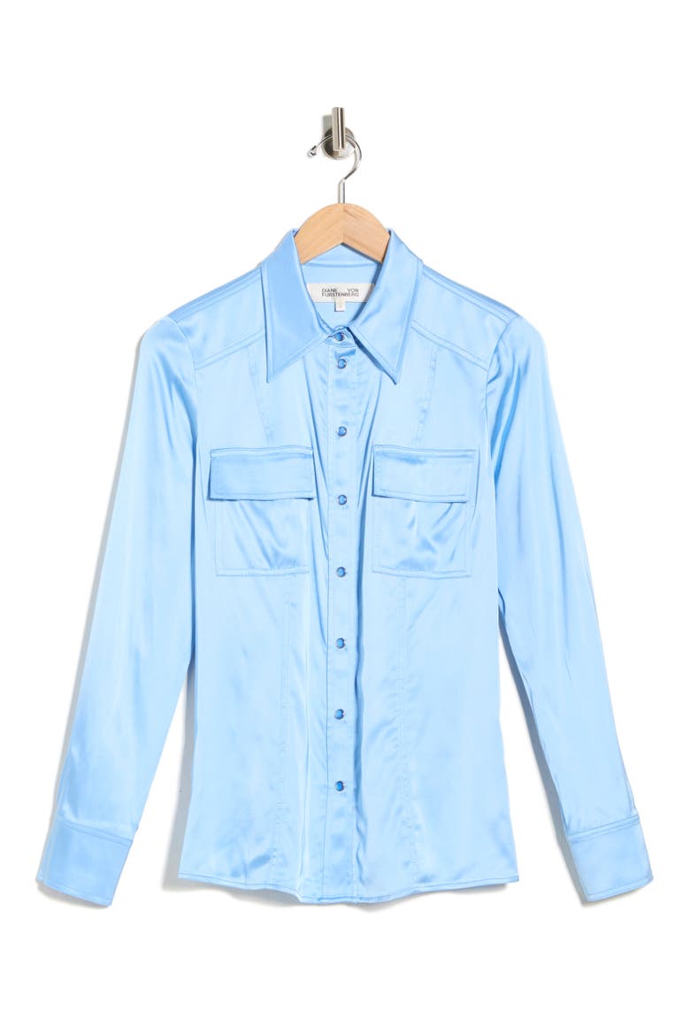 Toni Long Sleeve Snap Front Satin Shirt, Alternate, color, MISTY BLUE