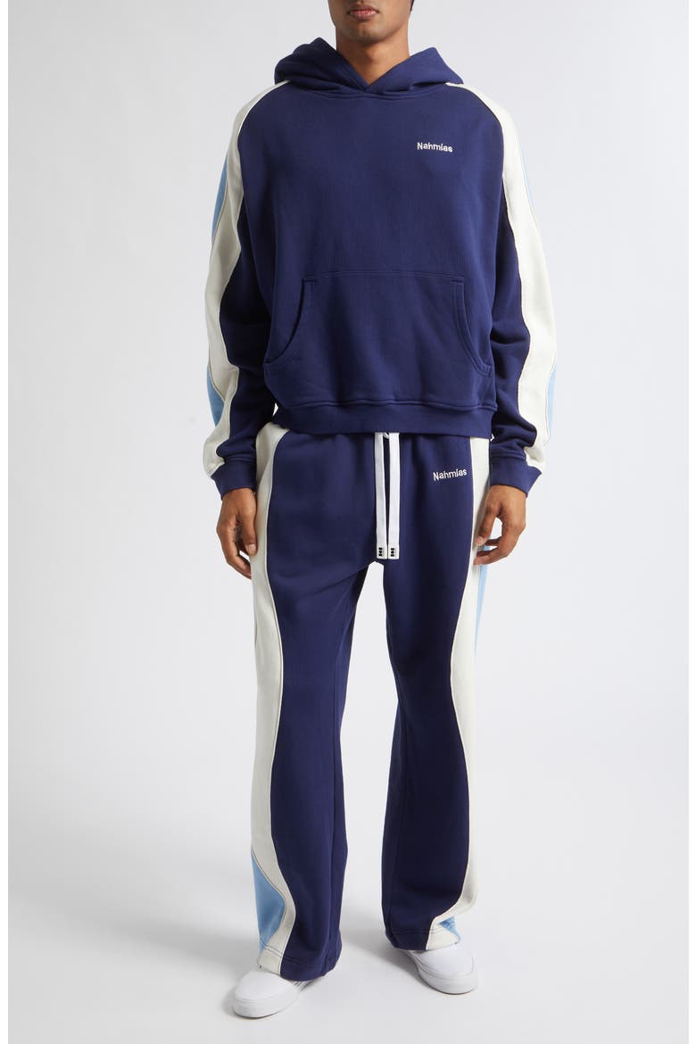 Ollie Paneled Cotton Hoodie, Alternate, color, WORN NAVY