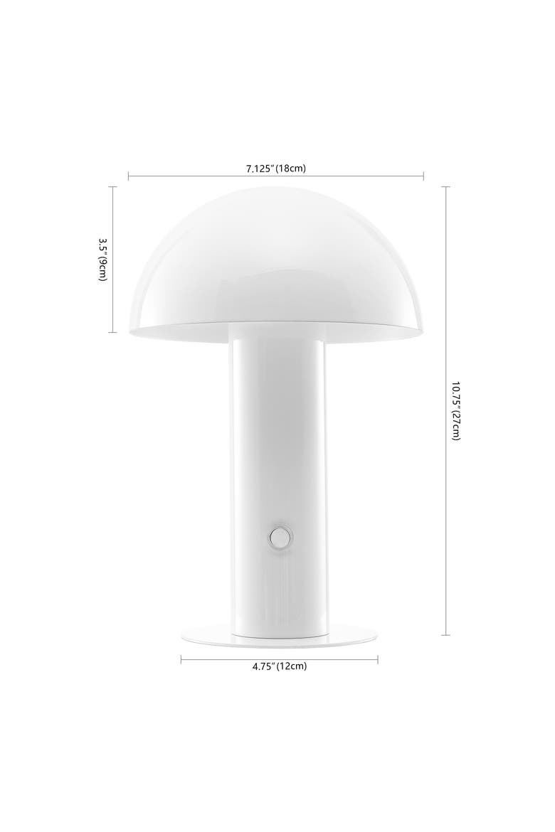 Boletus Contemporary Bohemian Rechargeable/Cordless Iron Integrated Portable LED Mushroom Table Lamp, Alternate, color, White