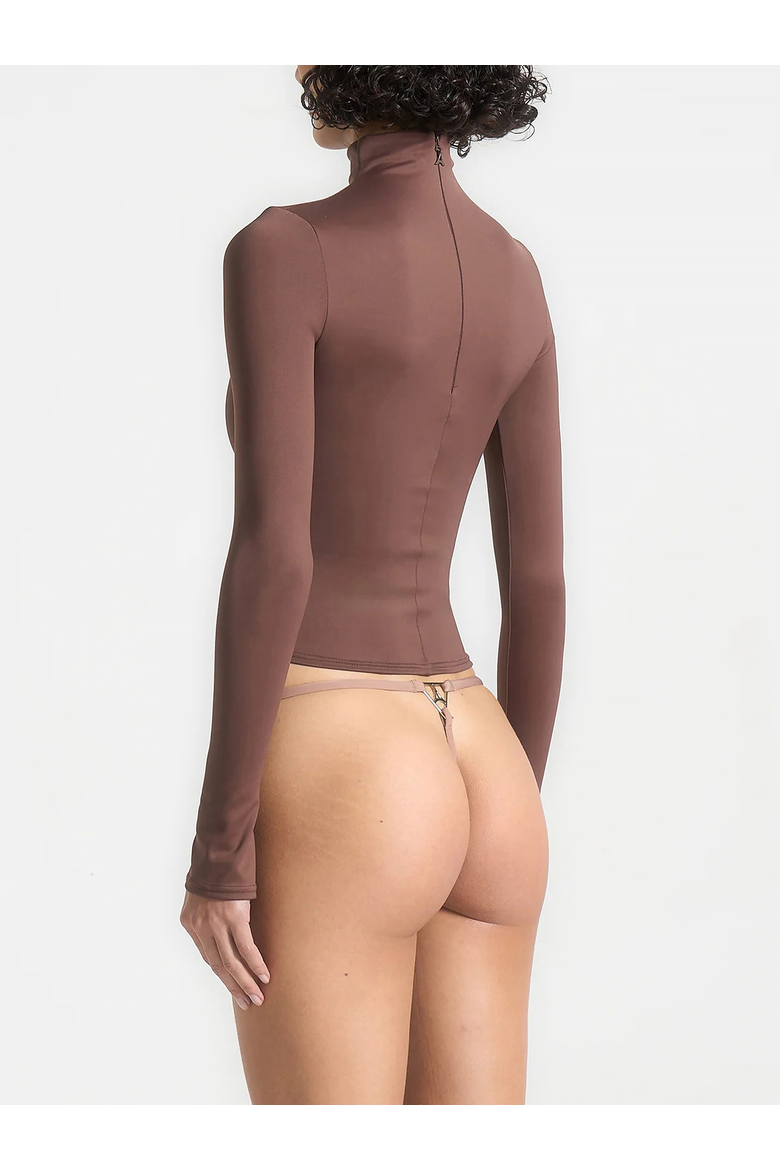 Alea Fitted Mock Neck Long Sleeve Top, Alternate, color, Brown