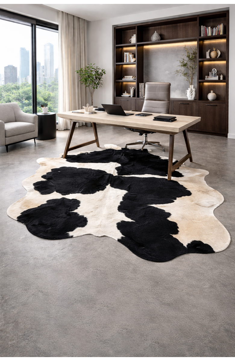 Rhacam Eco Hide Audrey Black and white Cowhide Rug  7'1" × 6'2", Alternate, color, Black And White