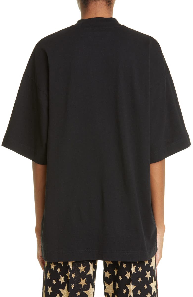 Palm Angels Rhinestone Spray Logo Crewneck Cotton T-Shirt, Alternate, color, 