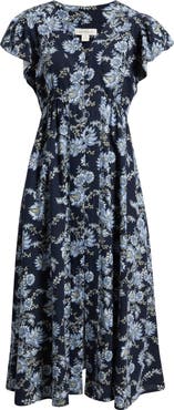 Treasure & Bond Short Sleeve Button Down Linen Blend Midi Dress