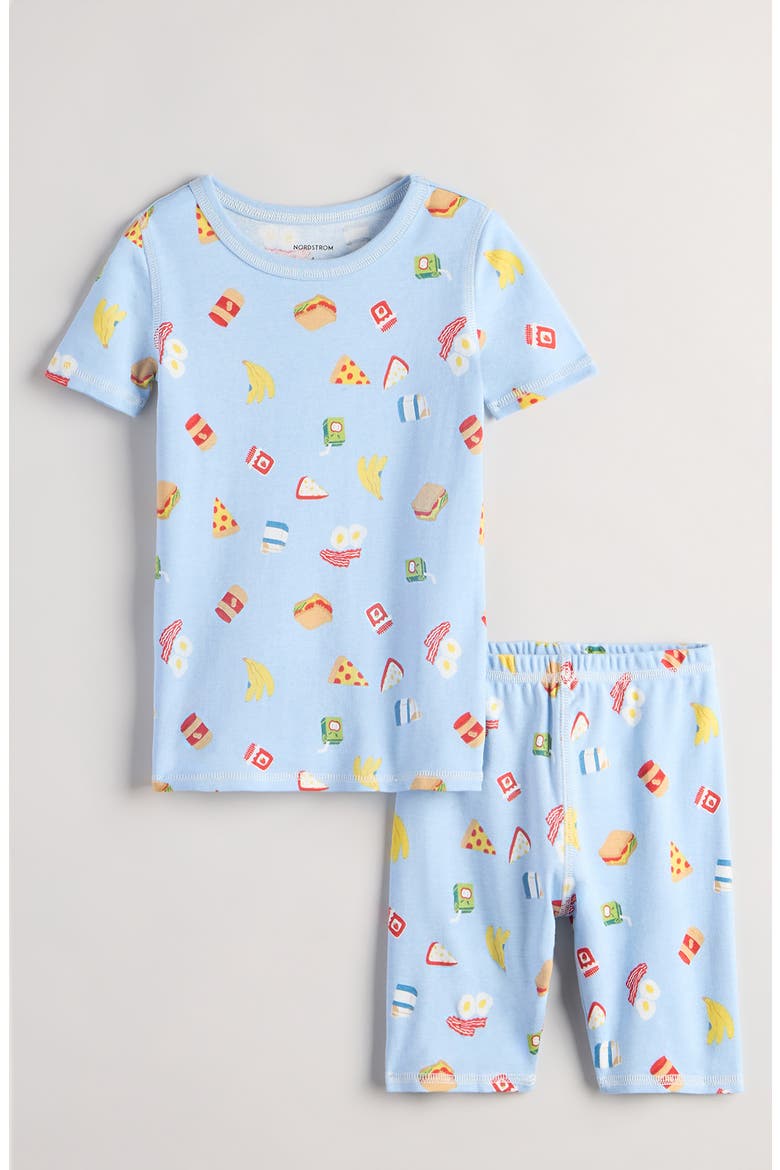 Kids' Fitted Cotton Pajamas, Main, color, CHAMBRAY BLUE SNACKS