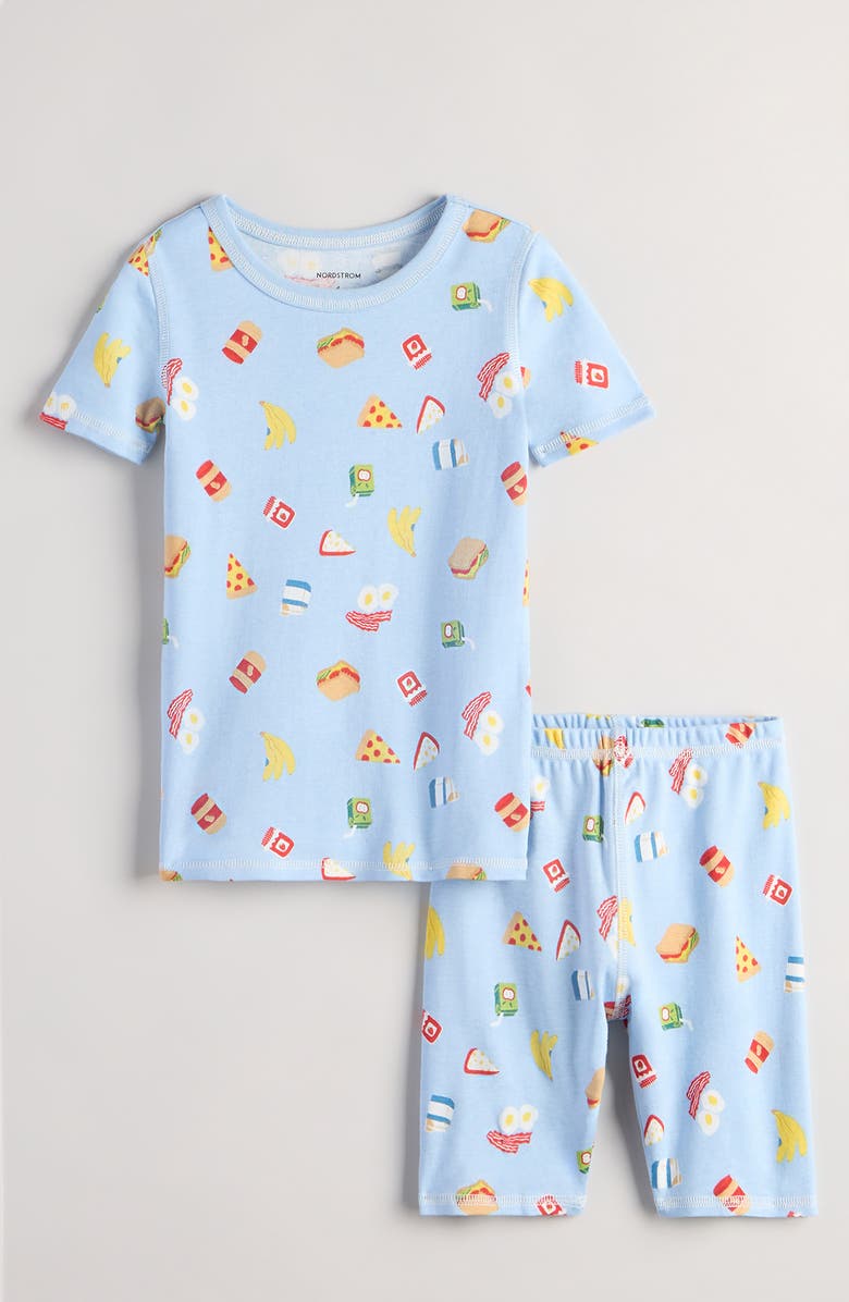 Nordstrom Kids' Fitted Cotton Pajamas, Main, color, Chambray Blue Snacks