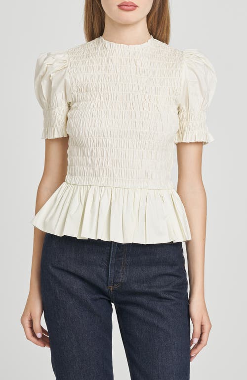 Wayf Matilda Smocked Peplum Top In Neutral