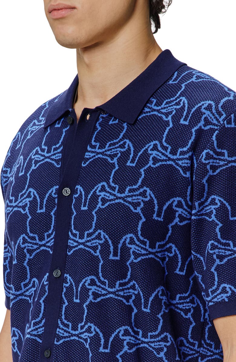 Psycho Bunny Kane Short Sleeve Cotton Button-Up Shirt, Alternate, color, Evening Blue