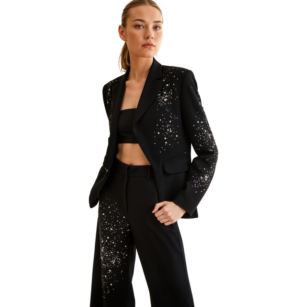 Akalia Cicy Shinning Starry Diamonds Blazer In Black