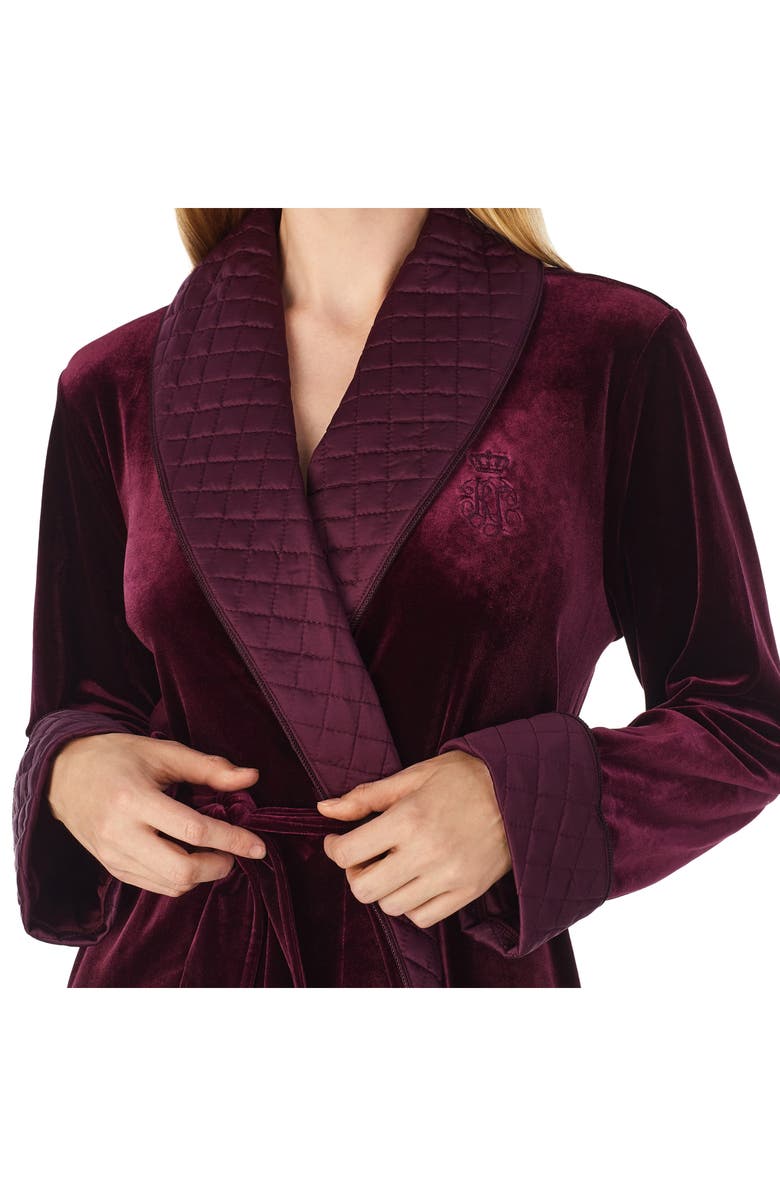 Lauren Ralph Lauren Quilted Shawl Collar Long Velvet Robe, Alternate, color,