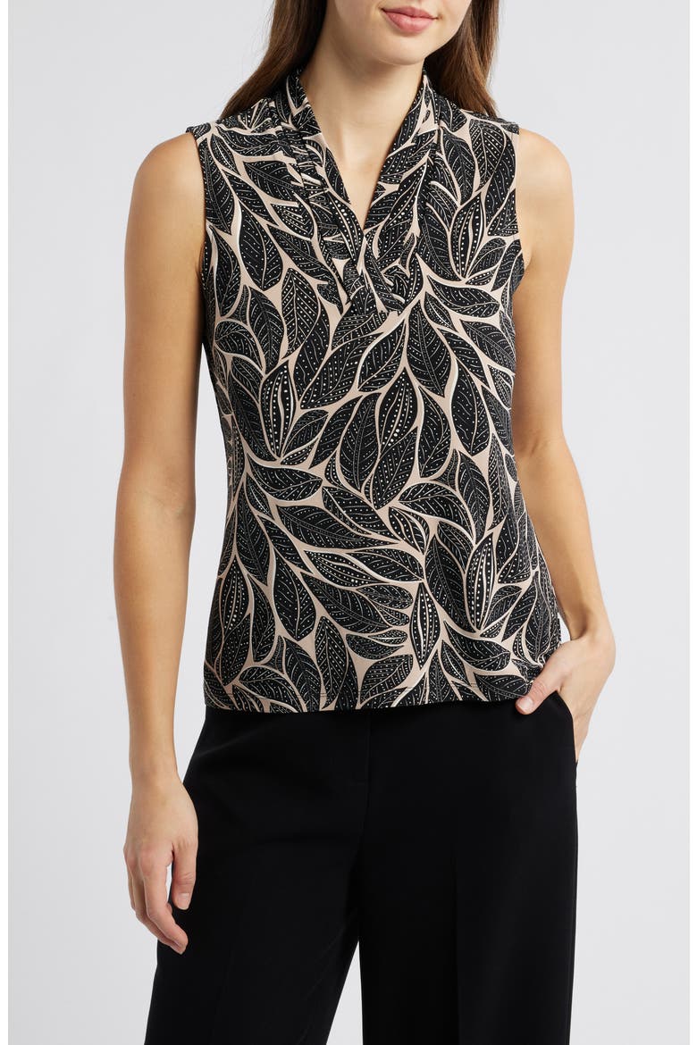 Leaf Print Sleeveless Top, Main, color, ANNE BLACK/ LATTE