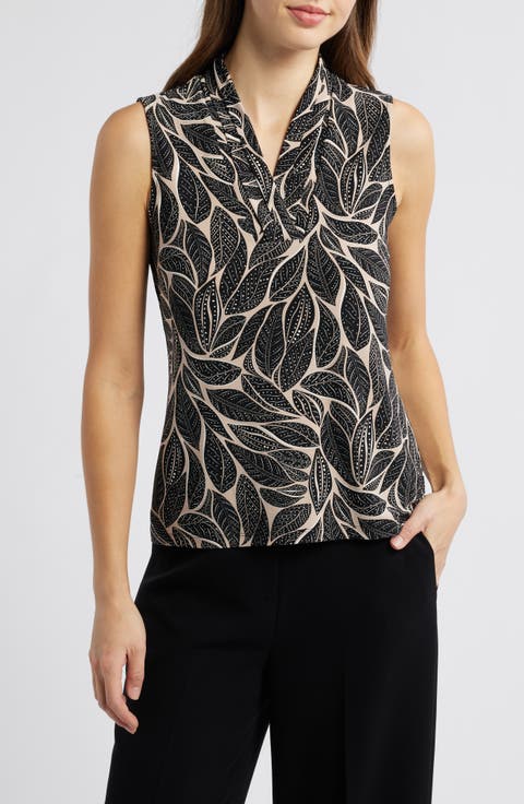 売れ筋商品|||アンクライン カットソー トップス レディース Women's Printed Sleeveless V-Neck Shell Top Anne Black Copper Sun Multi Anne Klein Women's Sleeveless Pleated V-Neck Shell Top - Macy's