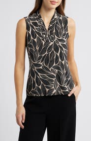 Anne Klein Leaf Print Sleeveless Top