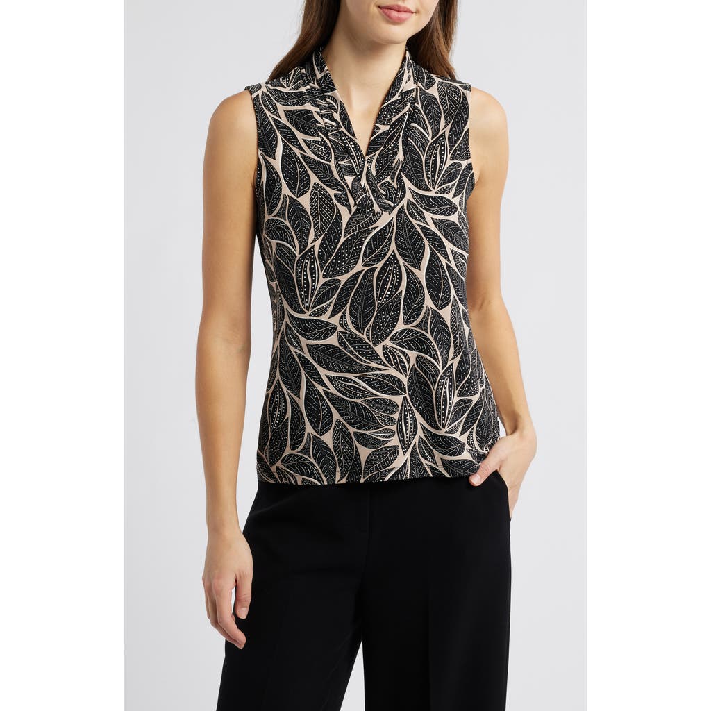 Anne Klein Leaf Print Sleeveless Top In Anne Black/latte