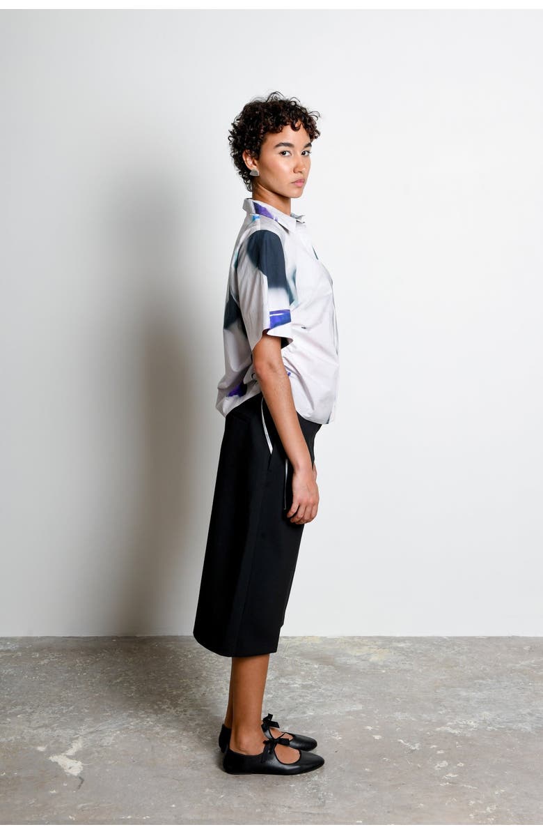 Untitled in Motion Ties Adjustable Short Sleeve Button-Down Top, Alternate, color, Shadow Iris Ivory