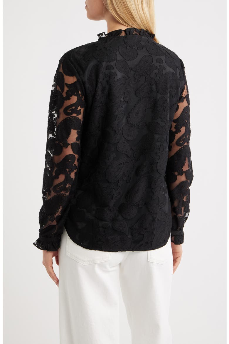 Kang Lace Appliqué Split Neck Top, Alternate, color, BLACK