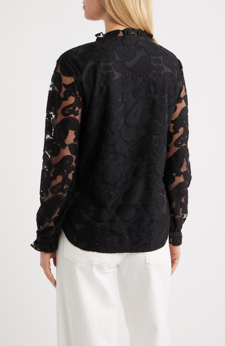 NIKKI LUND Kang Lace Appliqué Split Neck Top, Alternate, color, Black