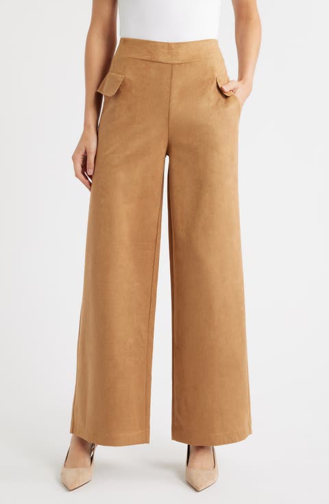 Faux Suede Wide Leg Pants