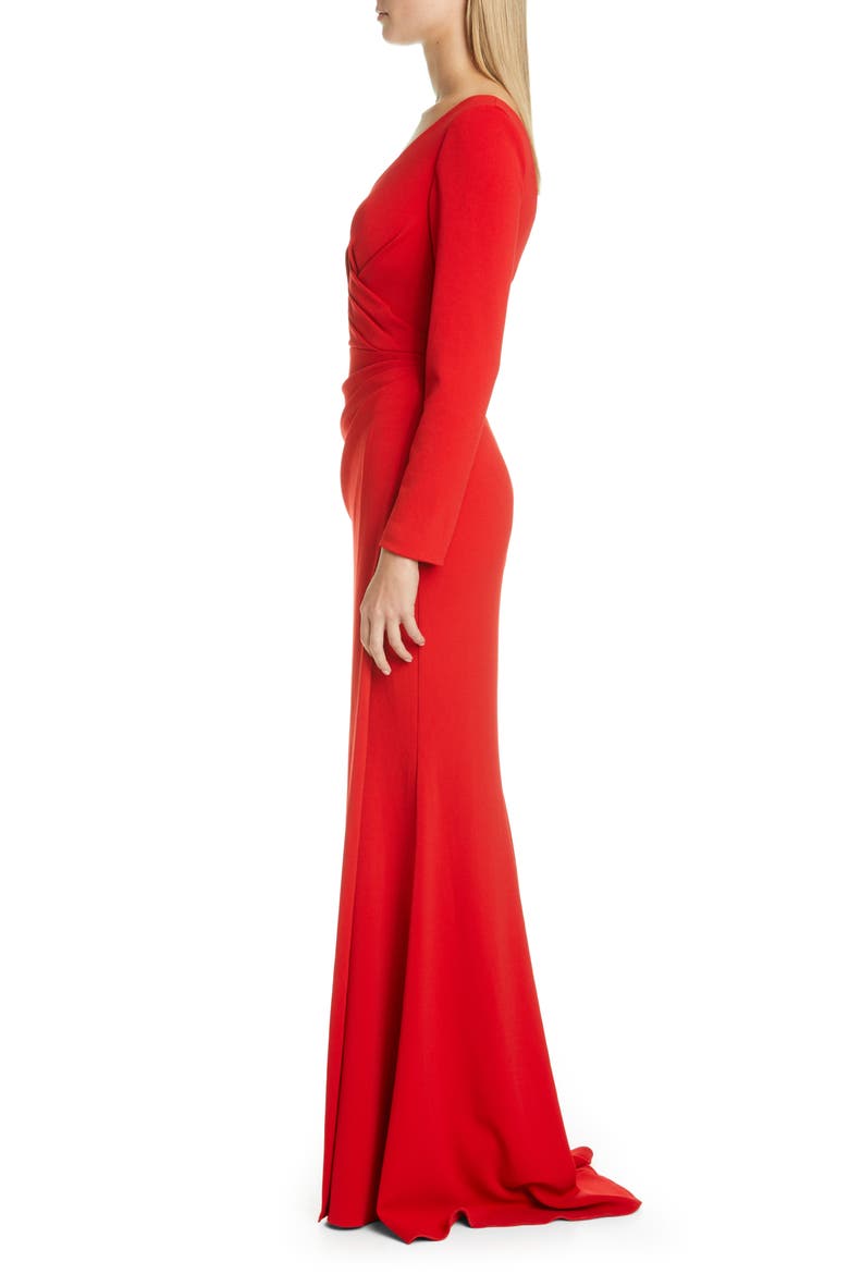 Long Sleeve Trumpet Gown, Alternate, color, SCARLET RED