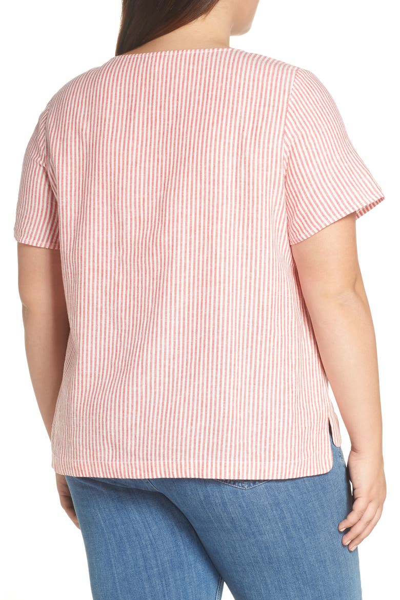 Button Front Linen Blend Top, Alternate, color, RED HIBISCUS MARA STRIPE