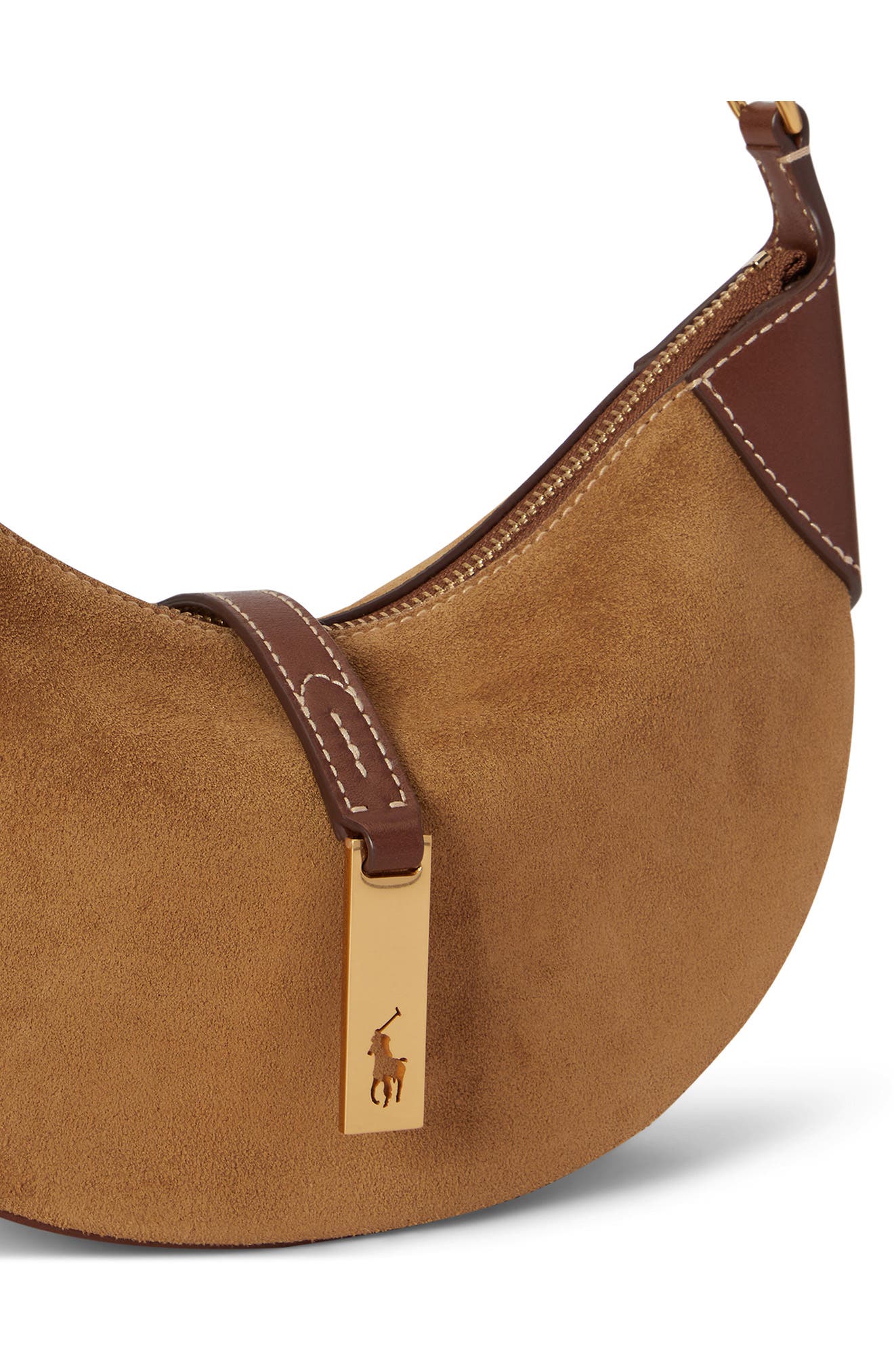 Polo ID Mini Suede & Leather Shoulder Bag, Alternate, color, CLAY/ TOBACCO