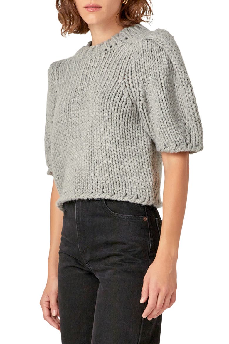 Puff Sleeve Knit Shirt, Alternate, color, HEATHER GREY