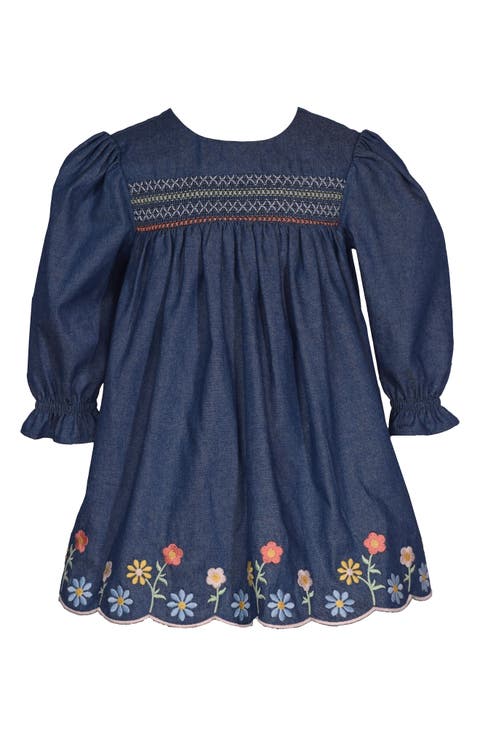 Smocked Denim Scalloped Hem Dress (Baby)